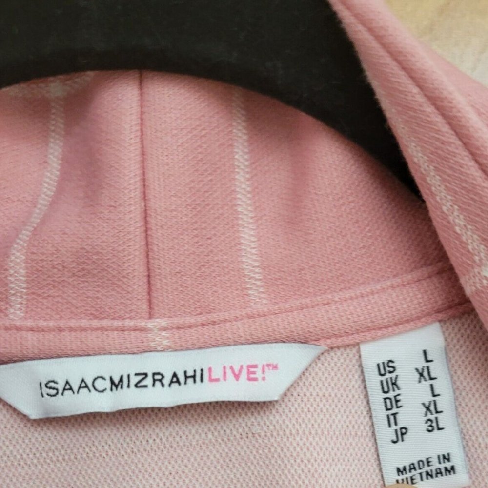 Isaac Mizrahi LIVE! Large Pink Windopane Knit menswear inspired long line jacket - Picture 3 of 9